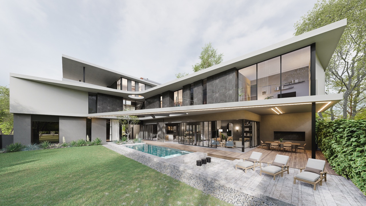 Villa 40 Steyn City, rear elevation and linear pool, artist's impression