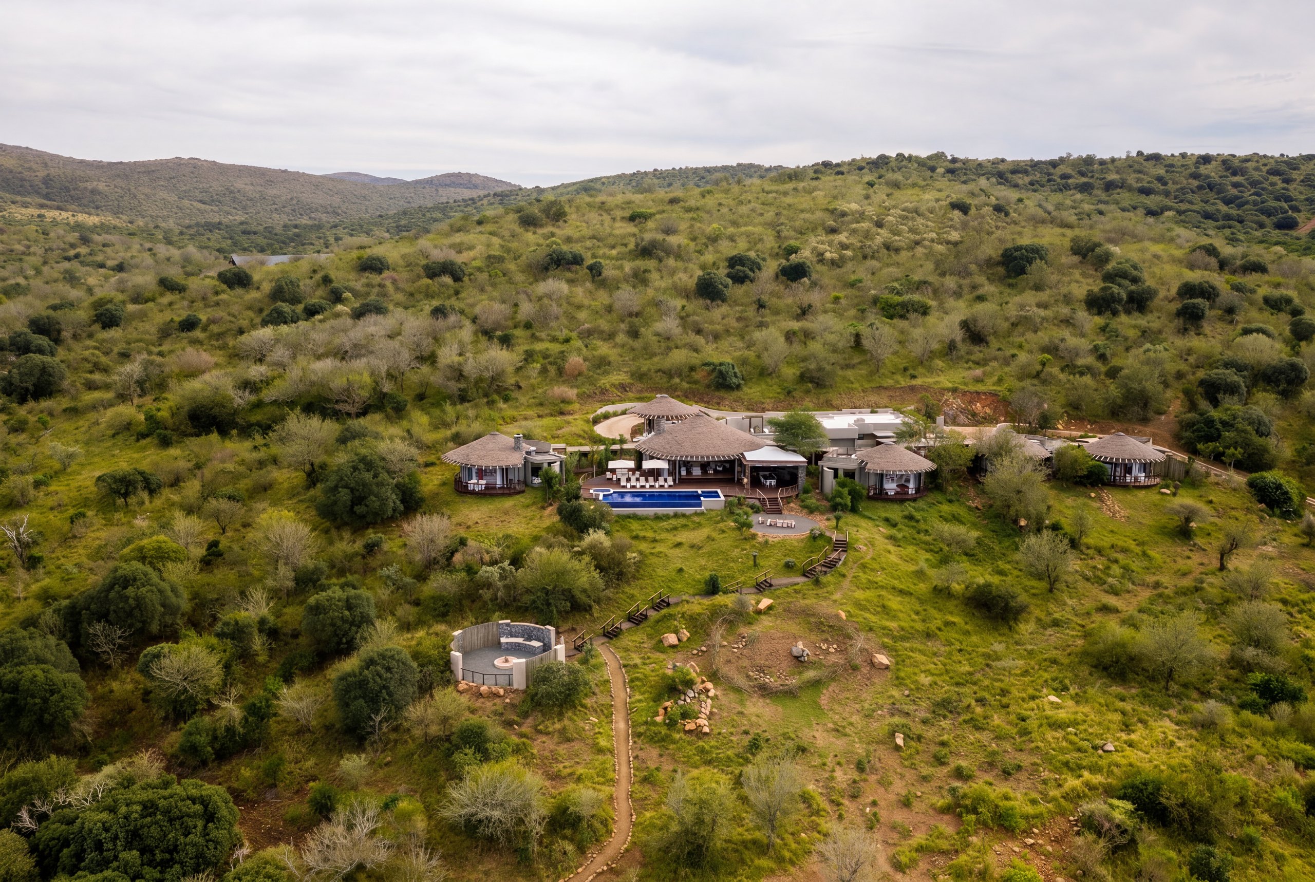 Aerial view of Villa Mhlosinga within the Thanda Safari reserve